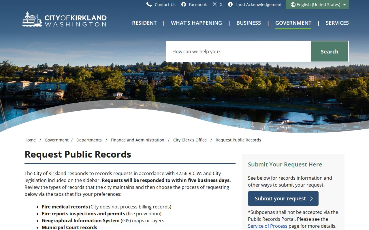 Kirkland residents directory public records request route