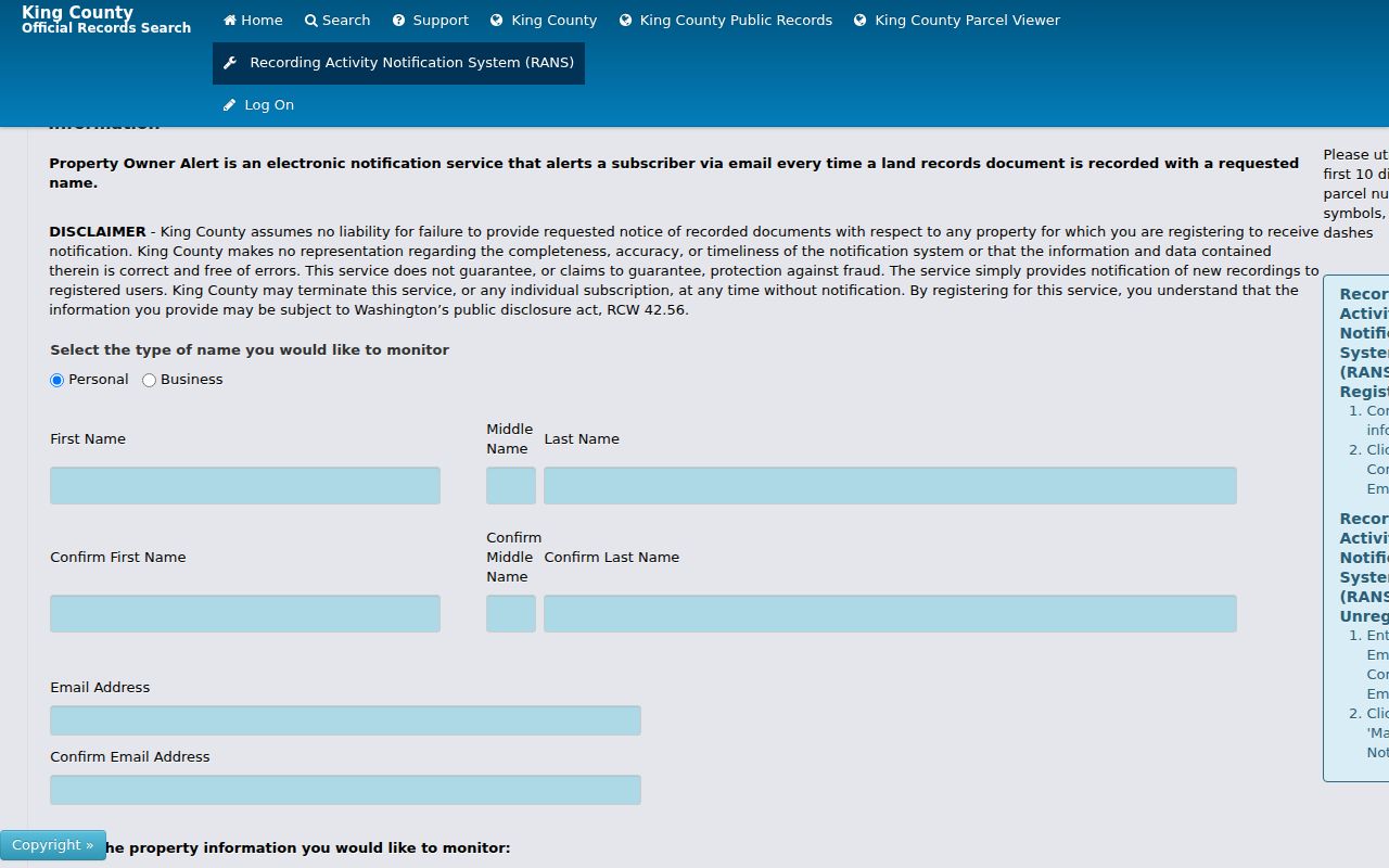 Kirkland residents directory King County property recording alert