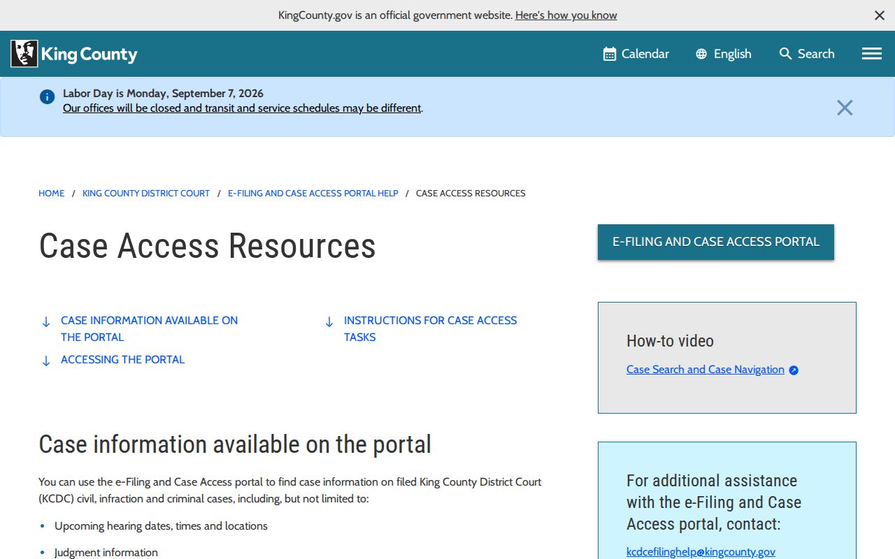King County District Court case access resources for a Kirkland resident lookup